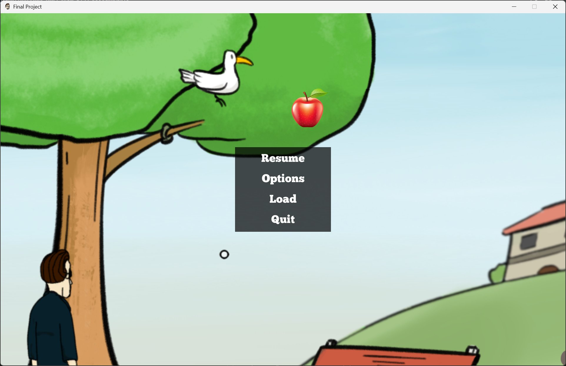 Pause menu. Resume / Options / Load / Quit. Real game architecture, not a tech demo.