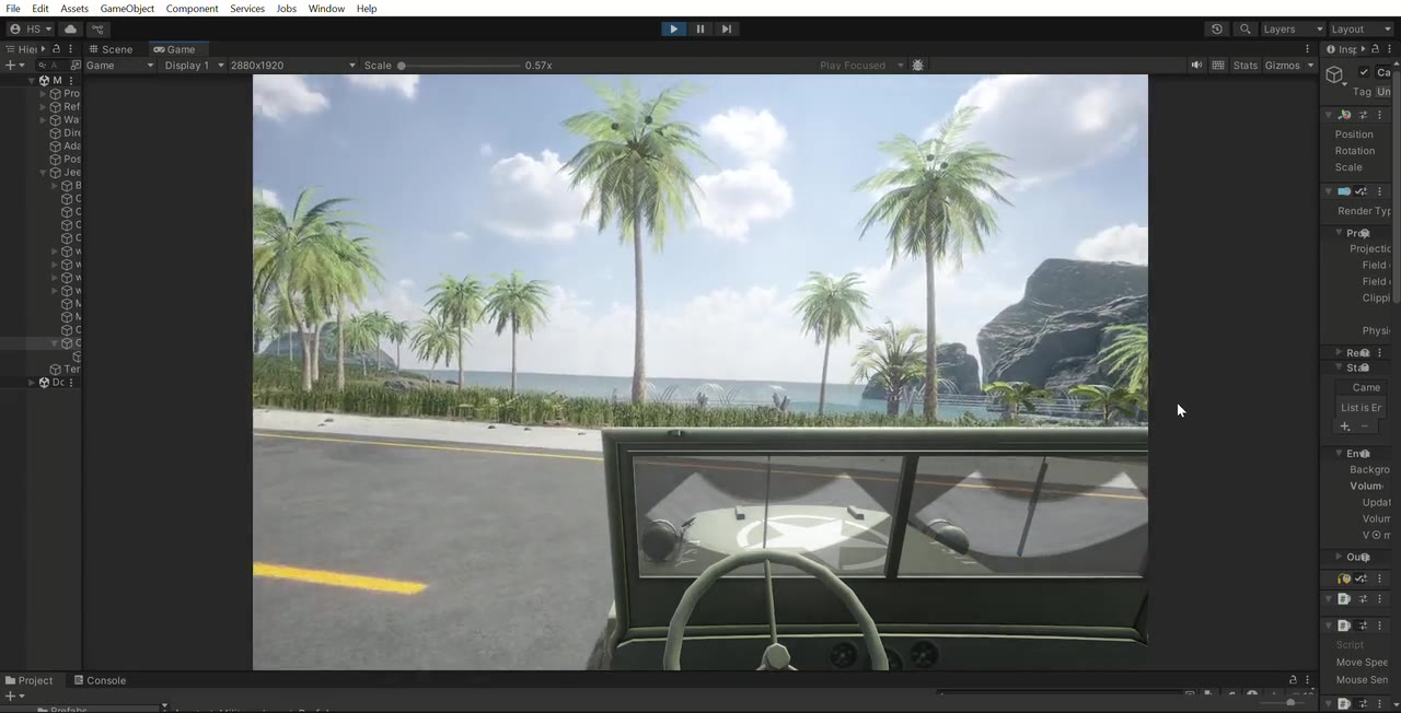 Mid-route. Coastal road with rock walls on the left and tropical vegetation on the right.