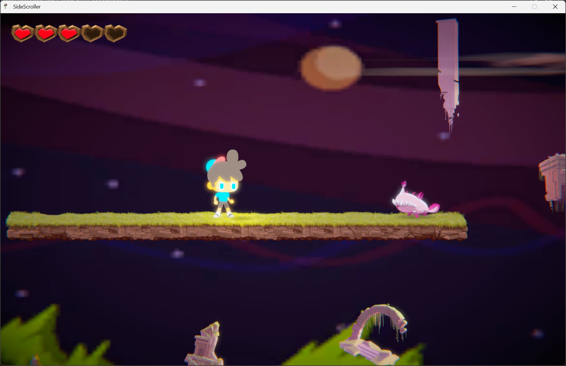 Late game. Night scene. A small pink salamander enemy introduces the player to a new threat category.
